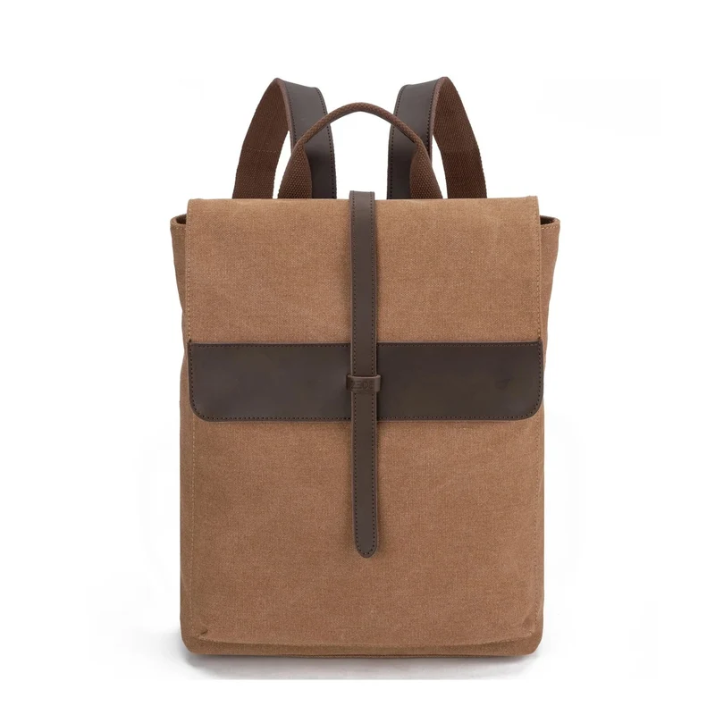 Sac à dos en toile et cuir BOTZARIS Marron camel foncé