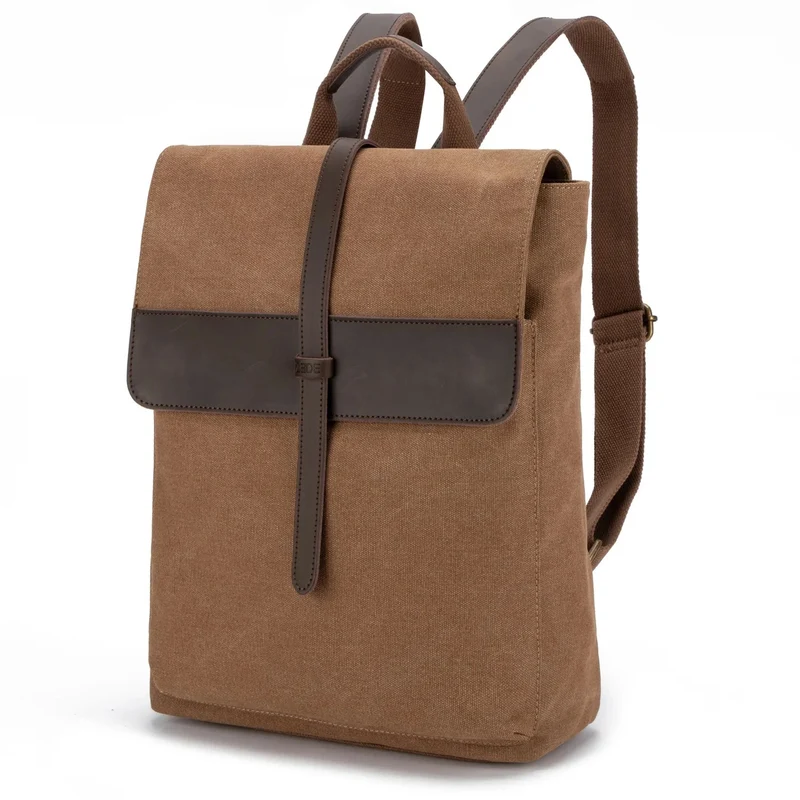 Sac à dos en toile et cuir BOTZARIS Marron camel foncé
