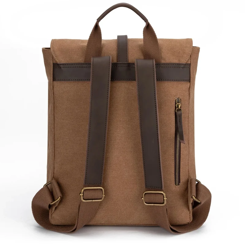 Sac à dos en toile et cuir BOTZARIS Marron camel foncé