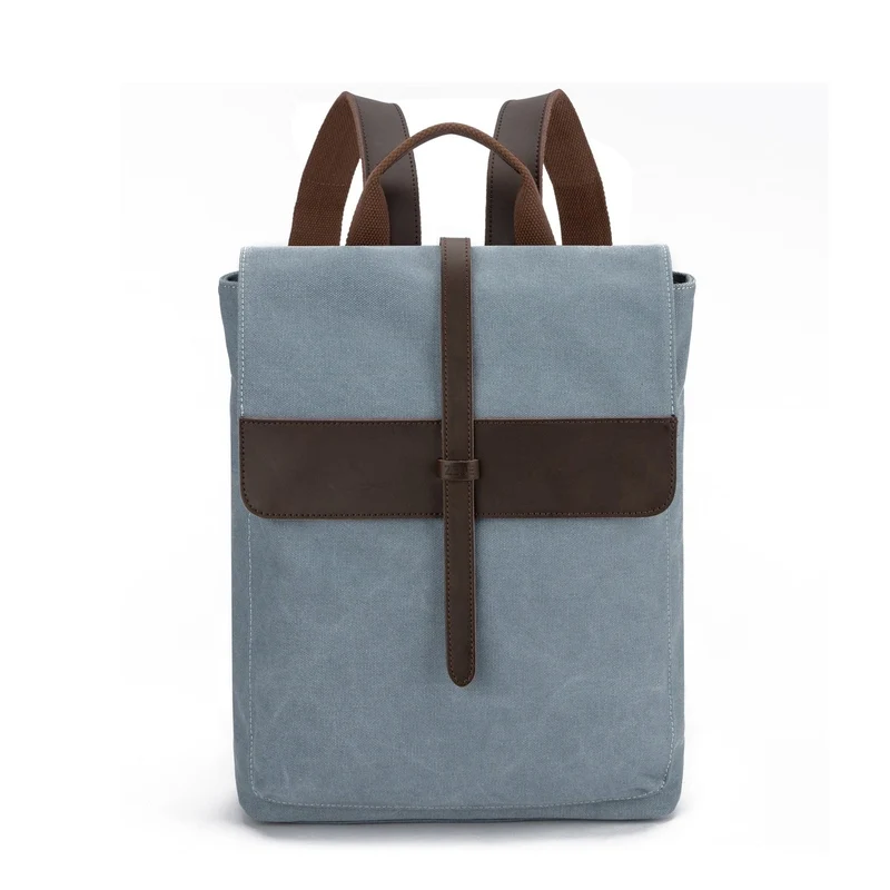 Sac à dos en toile et cuir BOTZARIS Bleu gris