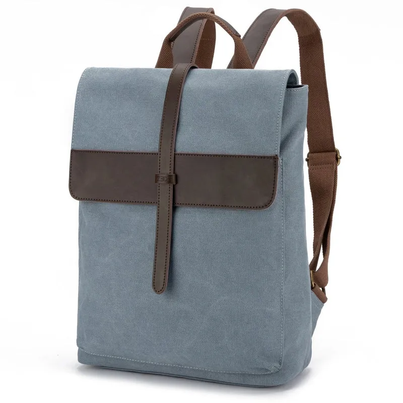 Sac à dos en toile et cuir BOTZARIS Bleu gris