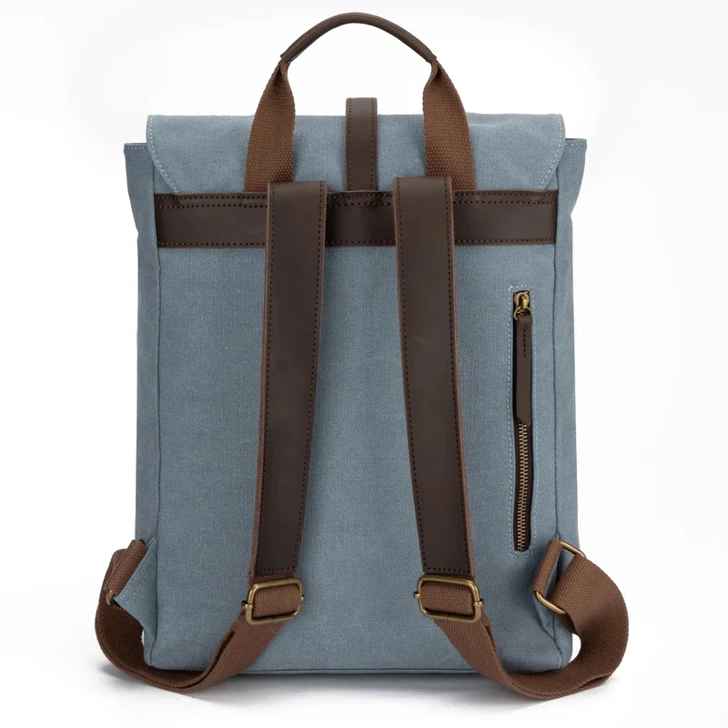 Sac à dos en toile et cuir BOTZARIS Bleu gris