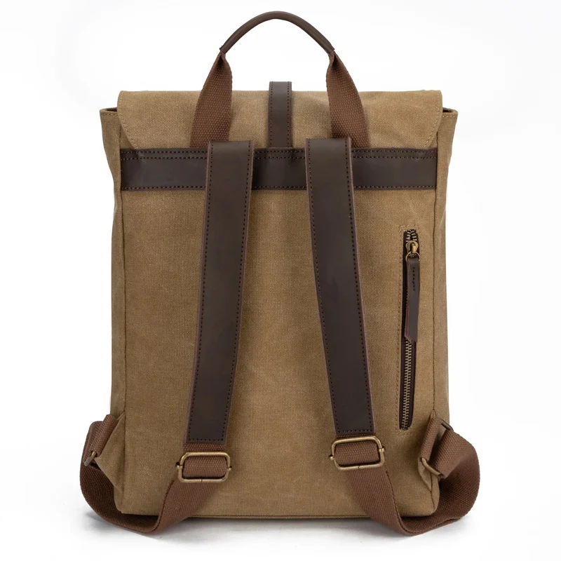 Sac à dos en toile et cuir BOTZARIS Beige foncé