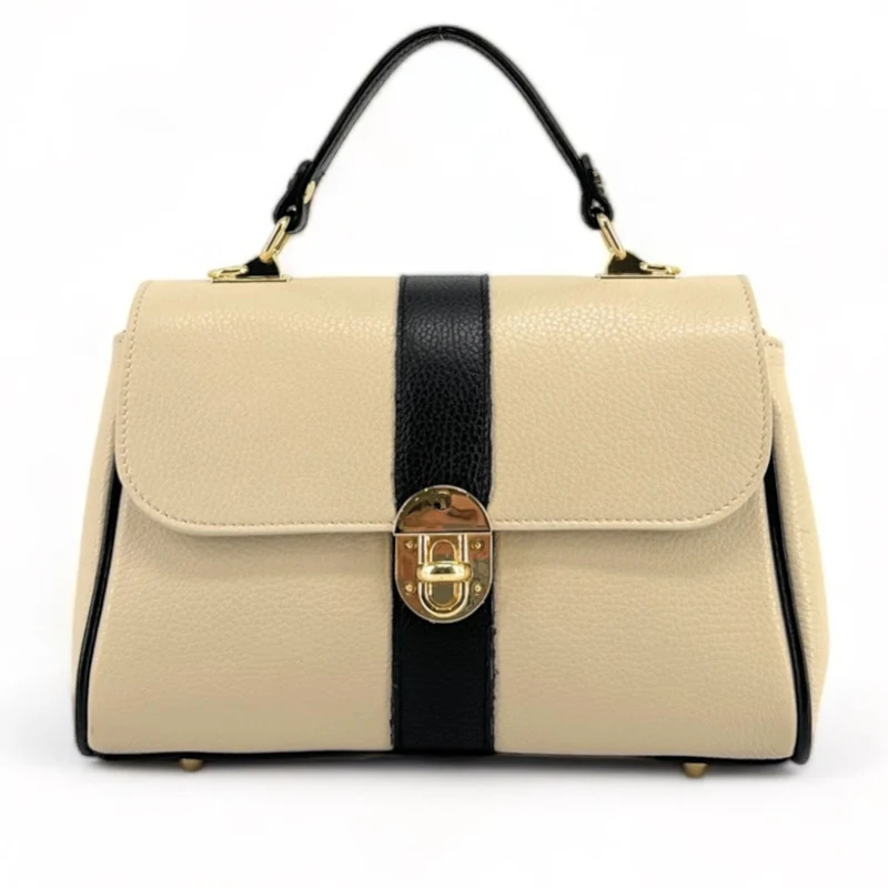 Sac à main en cuir grainé ZOE Beige / Noir