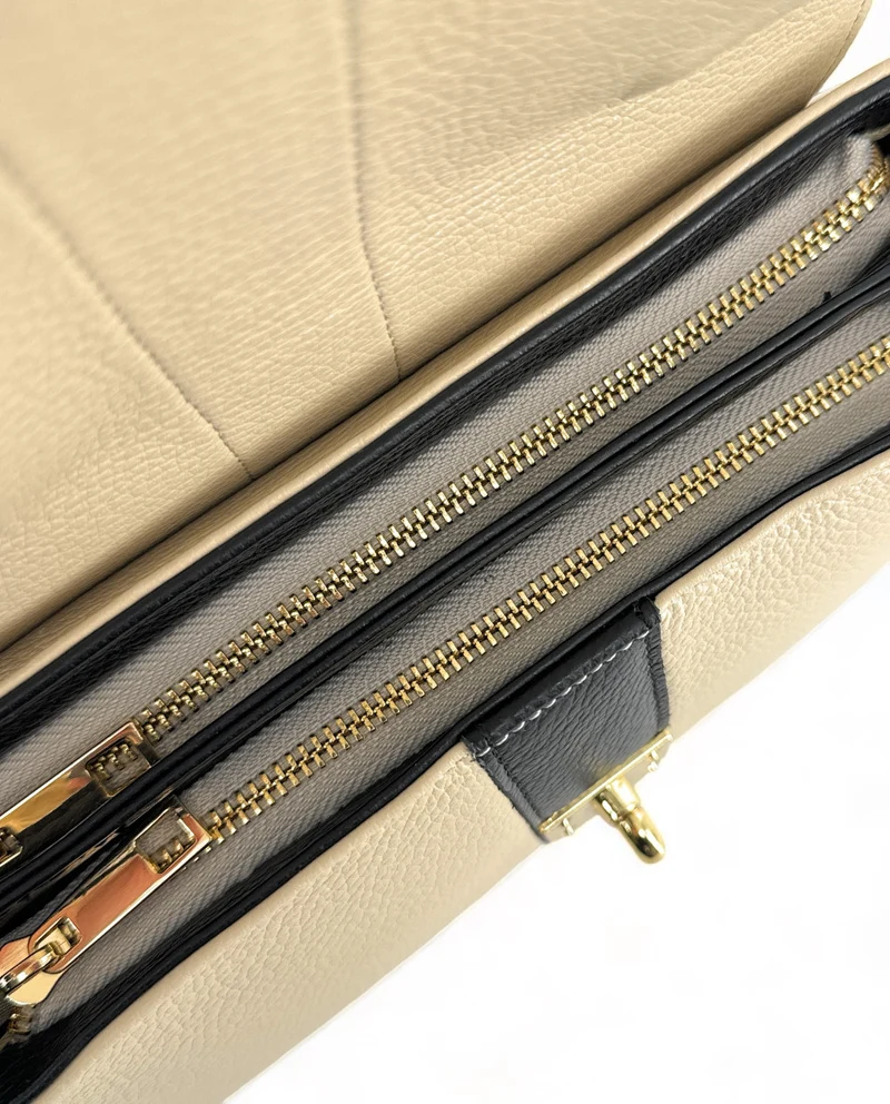 Sac à main en cuir grainé ZOE Beige / Noir