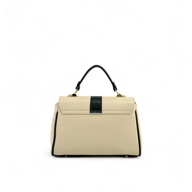 Sac à main en cuir grainé ZOE Beige / Noir