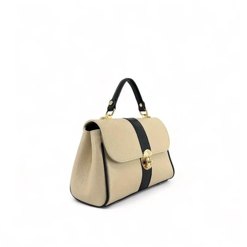 Sac à main en cuir grainé ZOE Beige / Noir