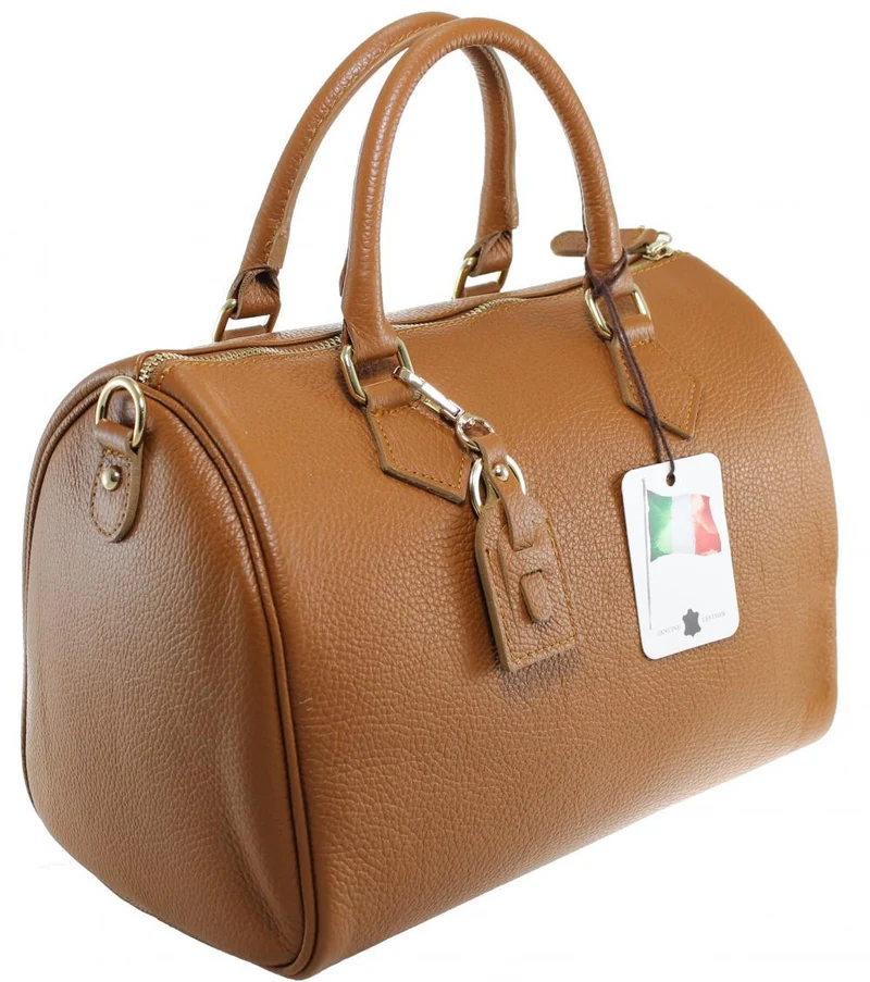 Sac à main bowling en cuir grainé italien BOOLIN Cognac