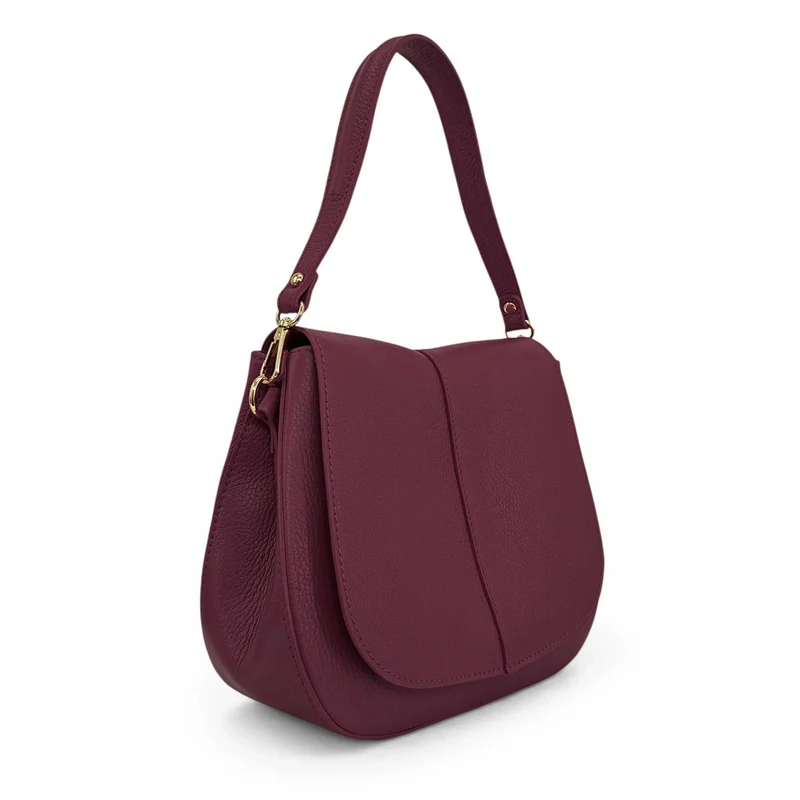 Sac à main en cuir grainé LOUIE Prune