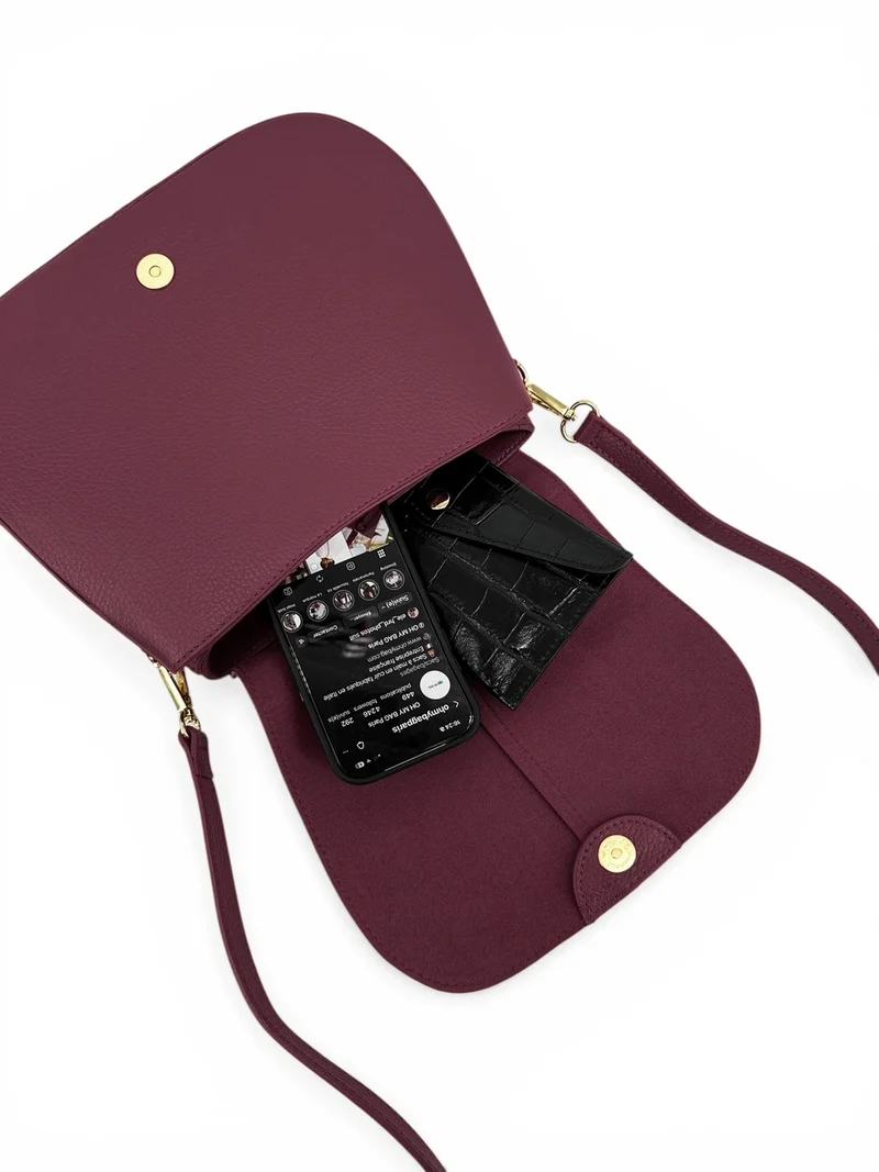 Sac à main en cuir grainé LOUIE Prune