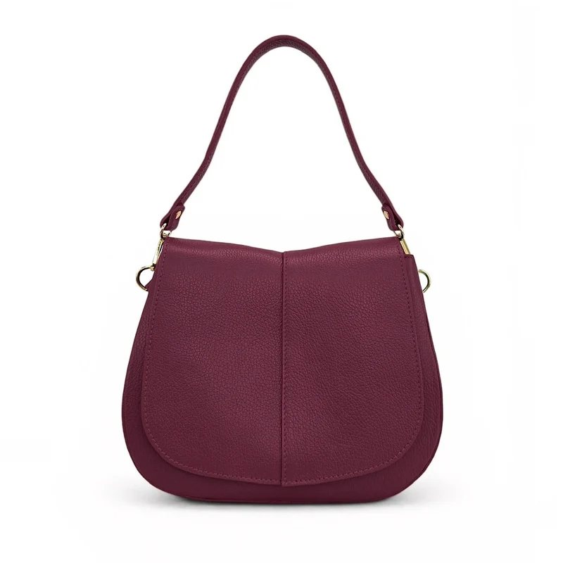 Sac à main en cuir grainé LOUIE Prune