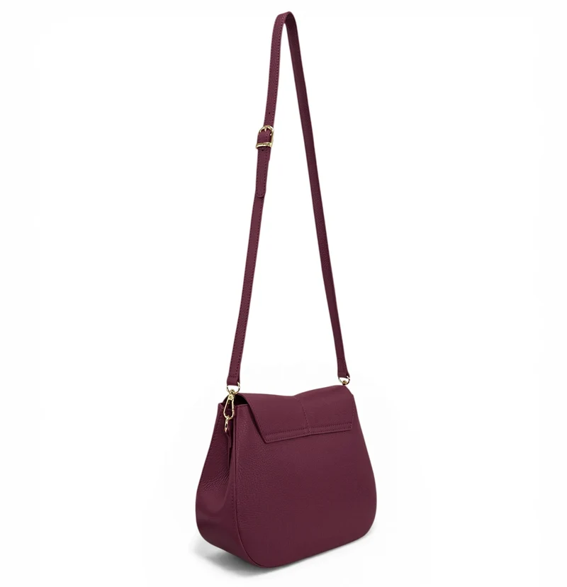 Sac à main en cuir grainé LOUIE Prune