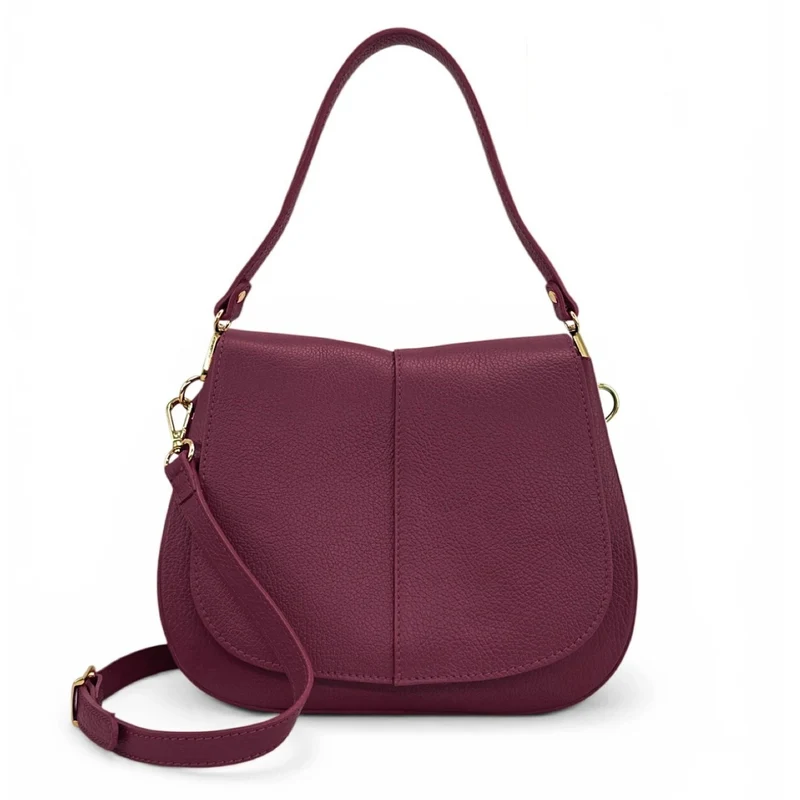 Sac à main en cuir grainé LOUIE Prune