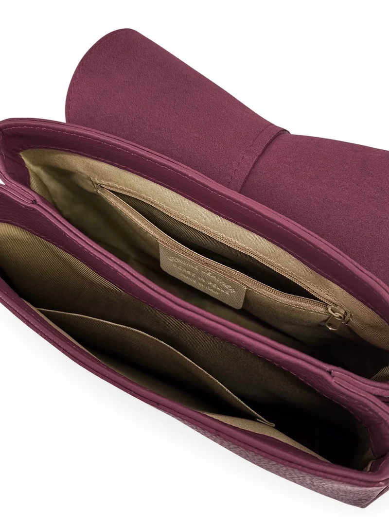 Sac à main en cuir grainé LOUIE Prune