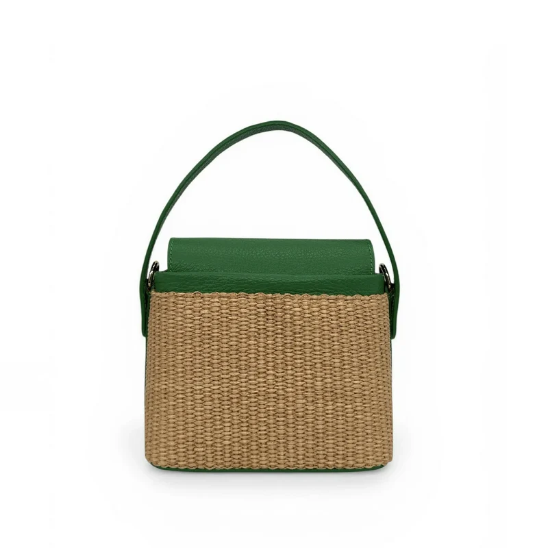 Mini-sac à main en cuir et raphia SIENNA Vert anglais