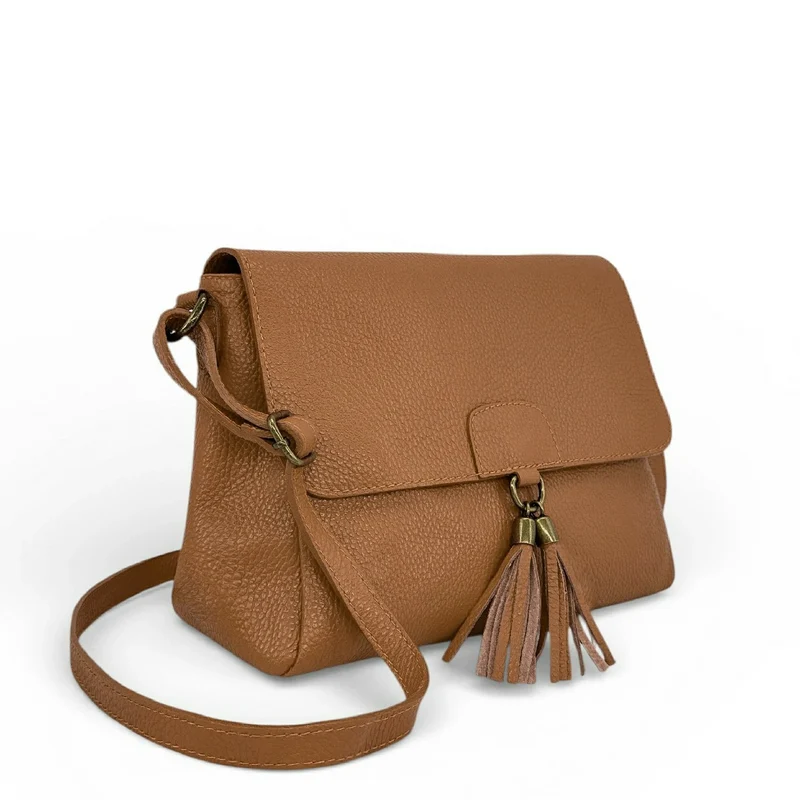 Sac bandoulière en cuir grainé SAIGON Marron camel foncé