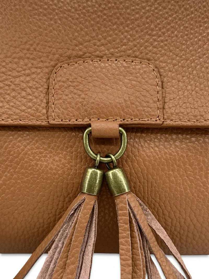 Sac bandoulière en cuir grainé SAIGON Marron camel foncé