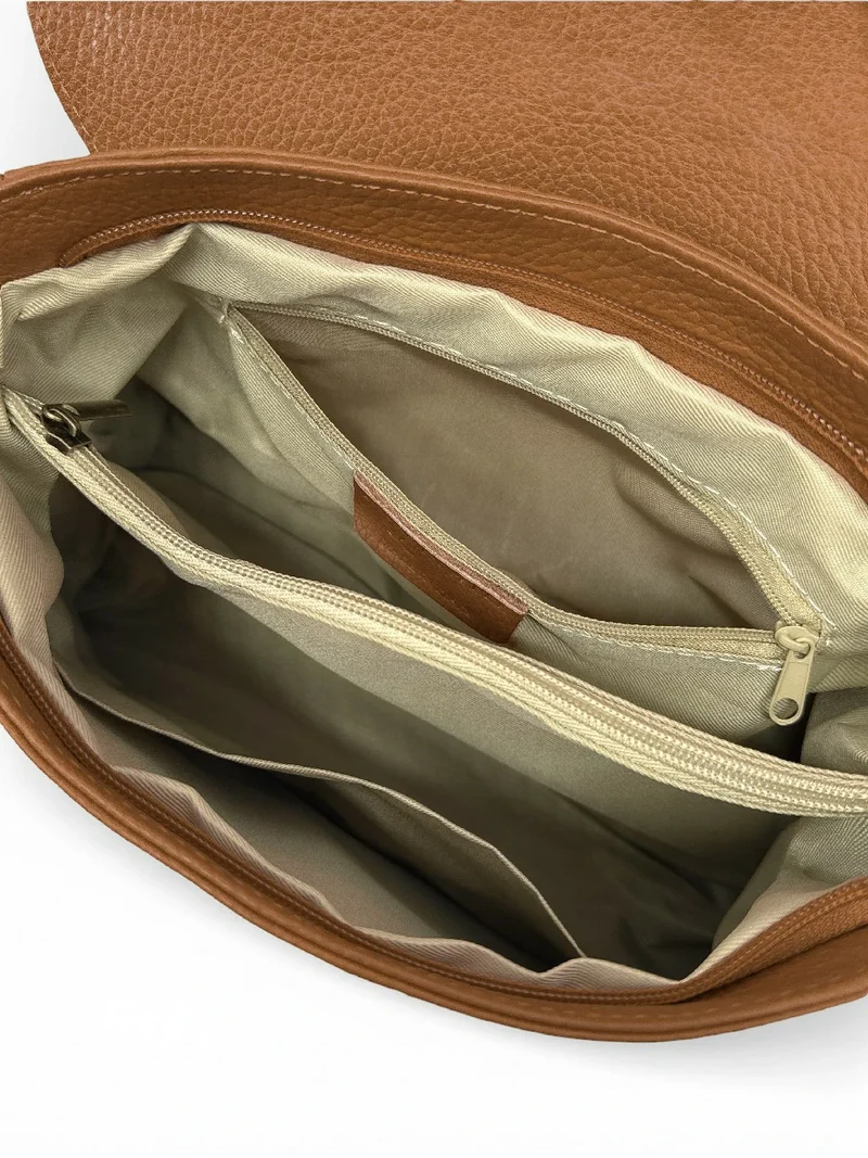 Sac bandoulière en cuir grainé SAIGON Marron camel foncé