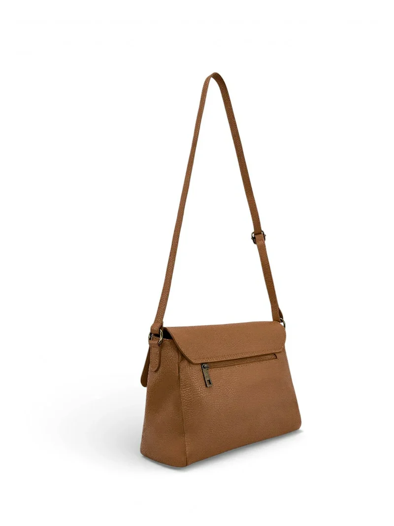 Sac bandoulière en cuir grainé SAIGON Marron camel foncé