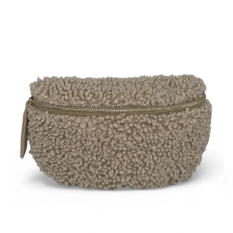Sac banane en cuir et peluche LOU PILOU Taupe
