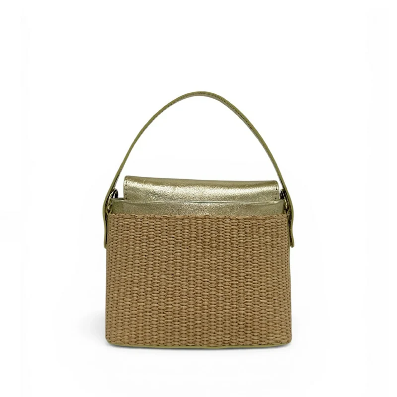 Mini-sac à main en cuir et raphia SIENNA Or pâle