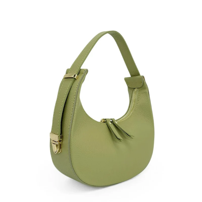 Sac demi-lune en cuir grainé SILOE Vert matcha latte