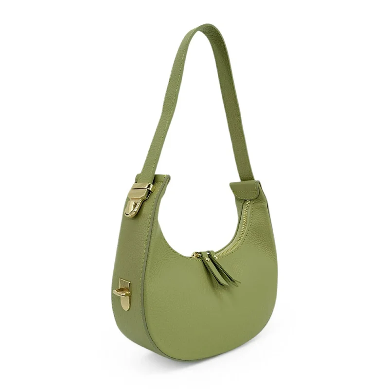 Sac demi-lune en cuir grainé SILOE Vert matcha latte