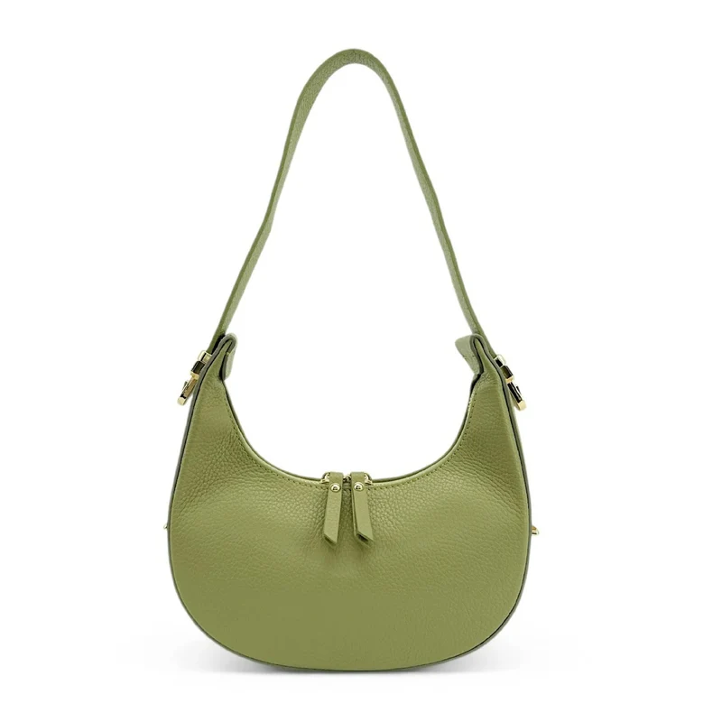 Sac demi-lune en cuir grainé SILOE Vert matcha latte