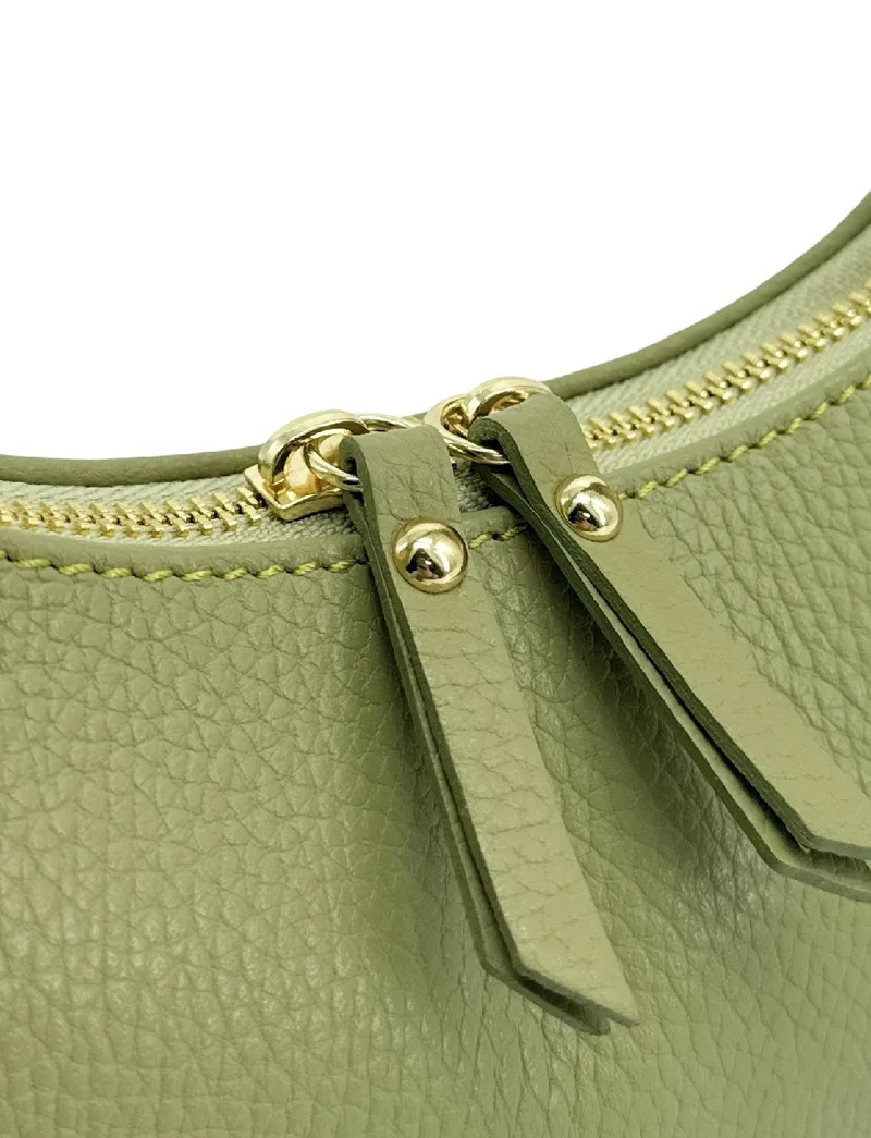 Sac demi-lune en cuir grainé SILOE Vert matcha latte