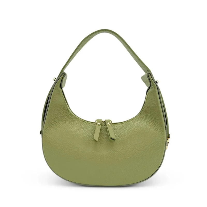 Sac demi-lune en cuir grainé SILOE Vert matcha latte