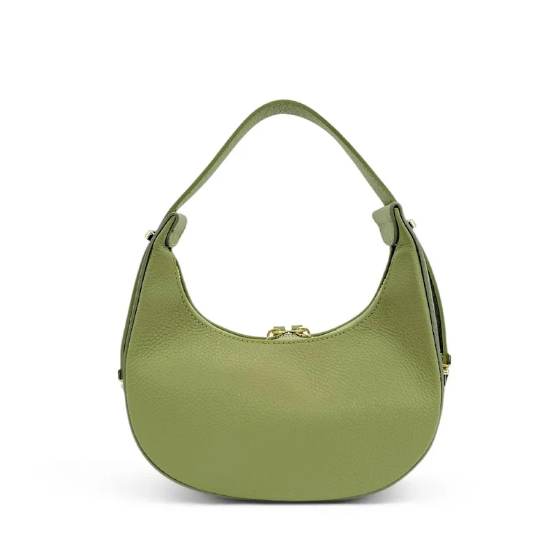 Sac demi-lune en cuir grainé SILOE Vert matcha latte