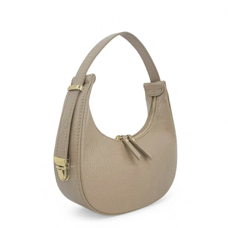 Sac demi-lune en cuir grainé SILOE Taupe