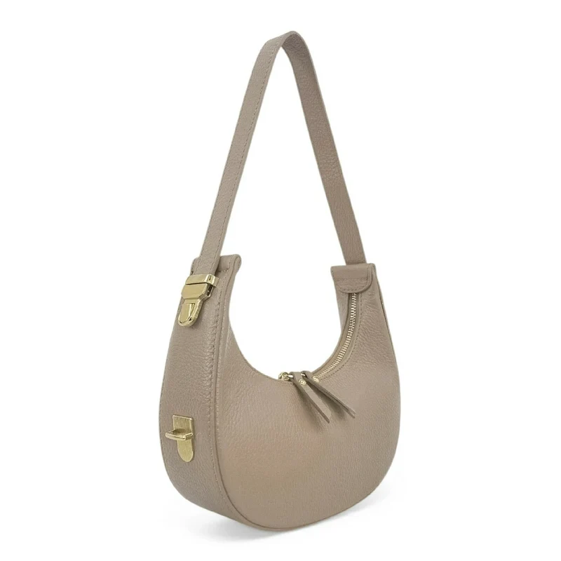Sac demi-lune en cuir grainé SILOE Taupe