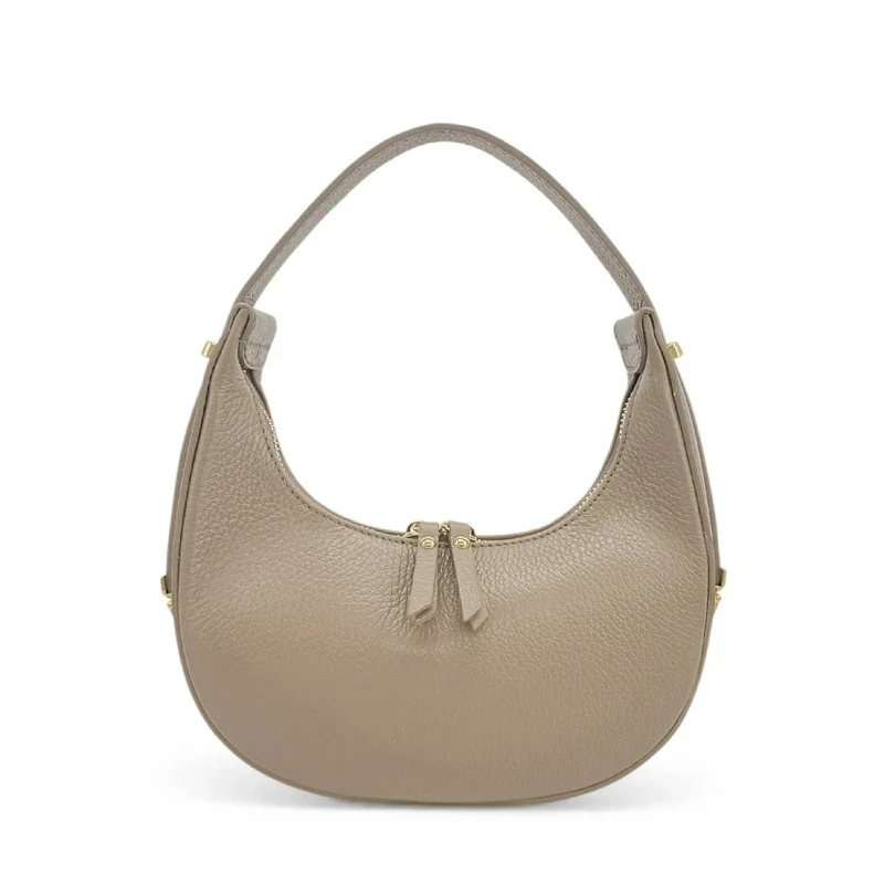 Sac demi-lune en cuir grainé SILOE Taupe
