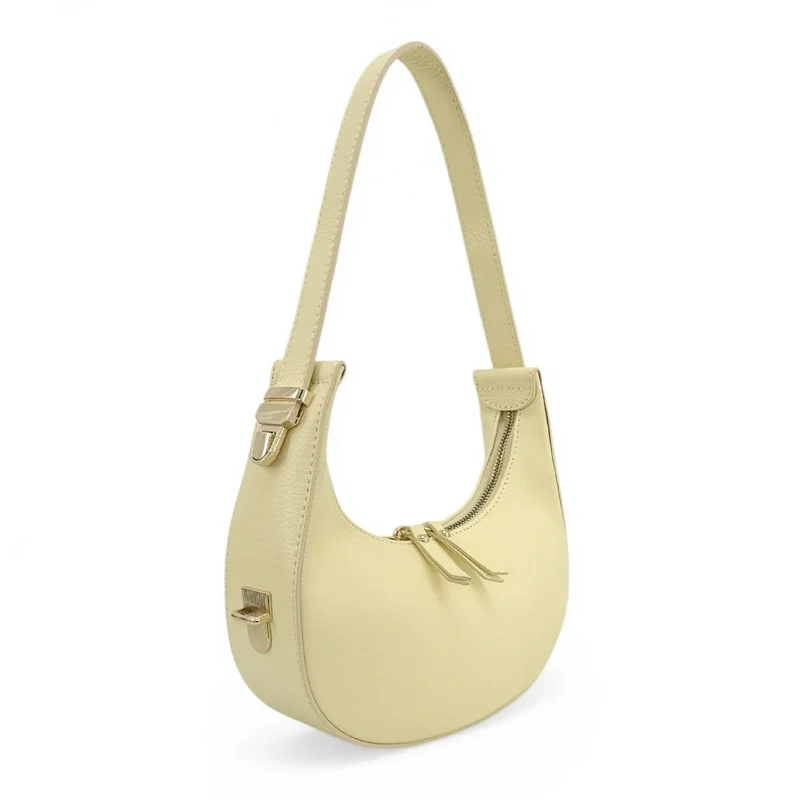 Sac demi-lune en cuir grainé SILOE Soft jaune