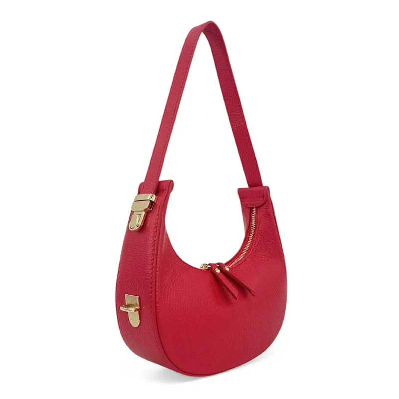 Sac demi-lune en cuir grainé SILOE Rouge garance
