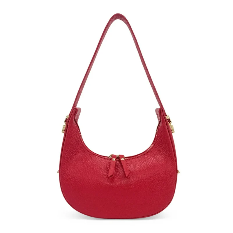 Sac demi-lune en cuir grainé SILOE Rouge garance
