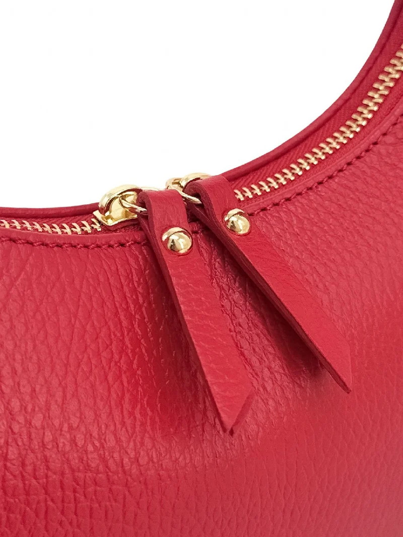 Sac demi-lune en cuir grainé SILOE Rouge garance