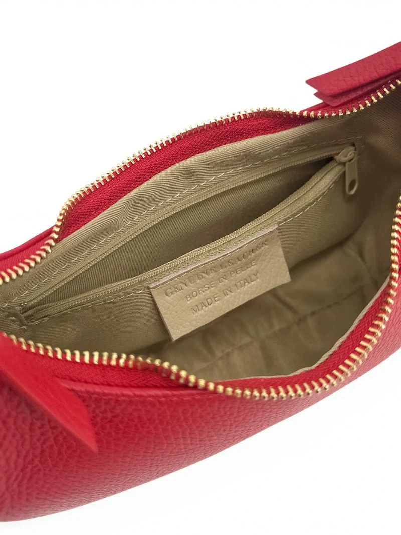 Sac demi-lune en cuir grainé SILOE Rouge garance
