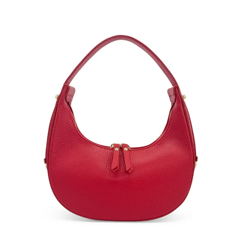 Sac demi-lune en cuir grainé SILOE Rouge garance