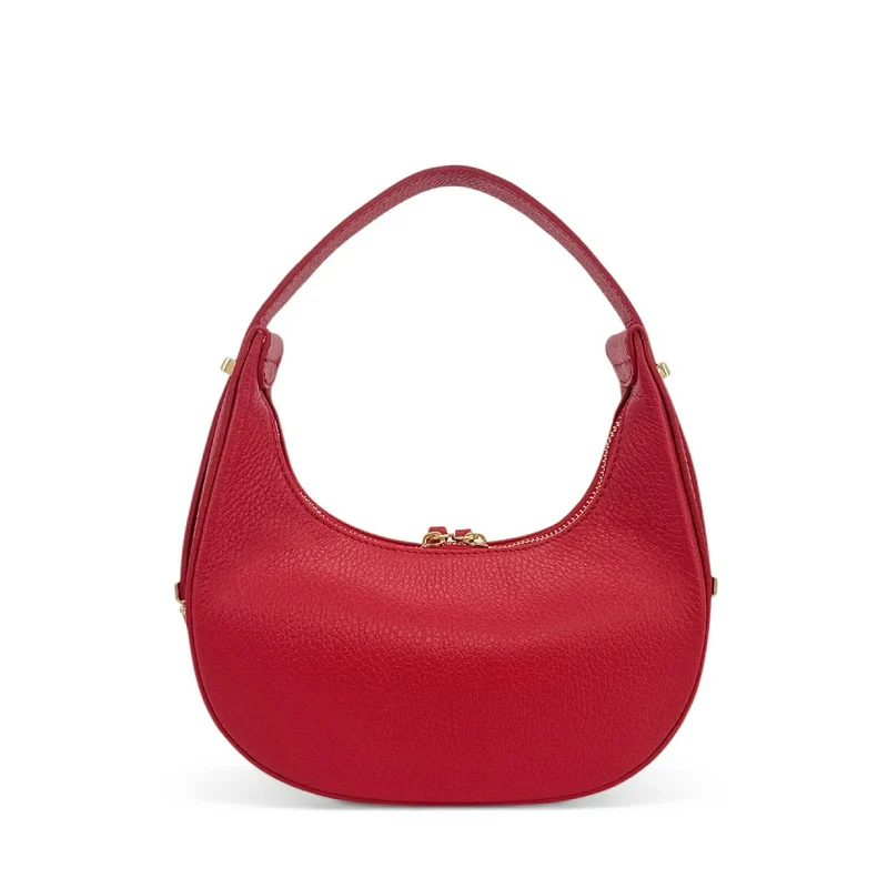 Sac demi-lune en cuir grainé SILOE Rouge garance