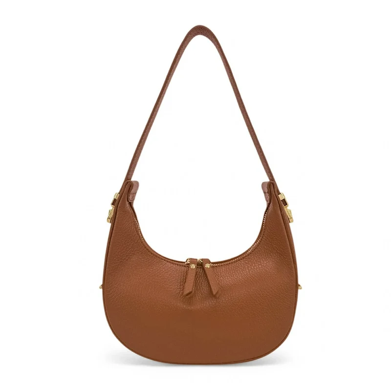 Sac demi-lune en cuir grainé SILOE Marron camel foncé