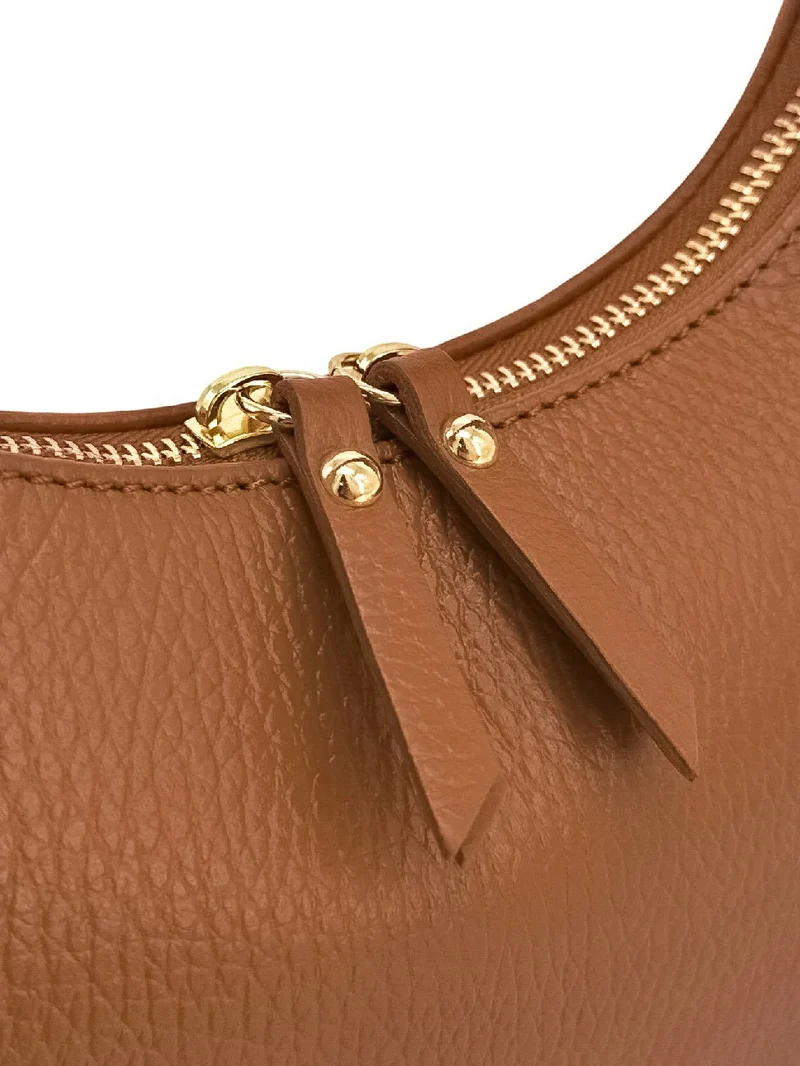 Sac demi-lune en cuir grainé SILOE Marron camel foncé