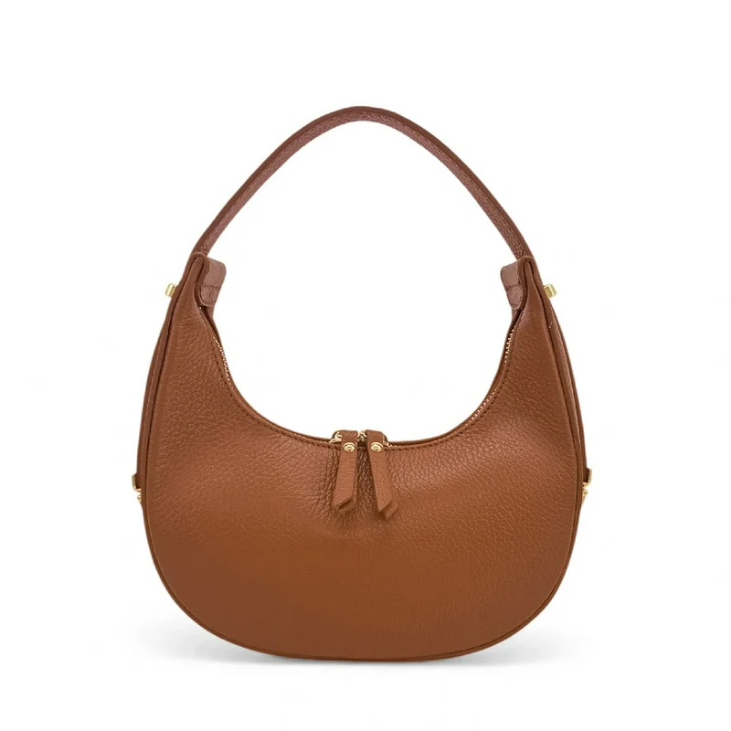 Sac demi-lune en cuir grainé SILOE Marron camel foncé