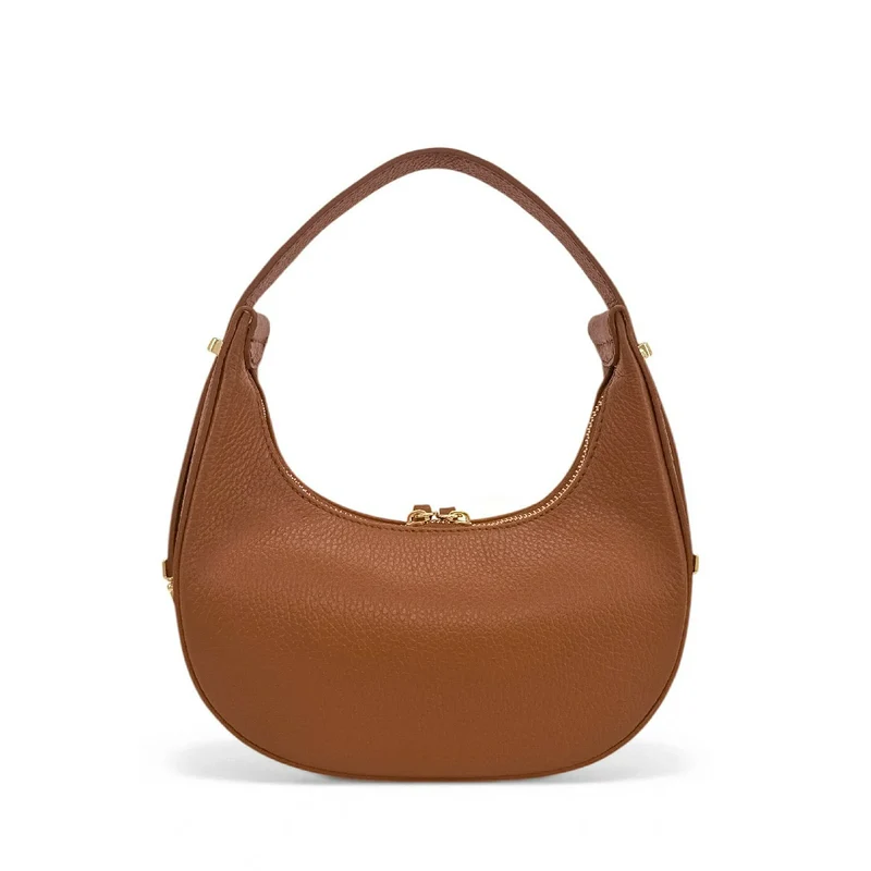 Sac demi-lune en cuir grainé SILOE Marron camel foncé