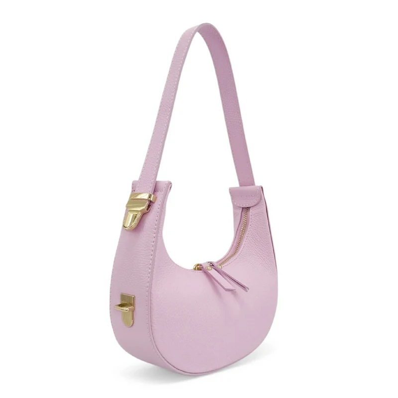 Sac demi-lune en cuir grainé SILOE Rose pastel