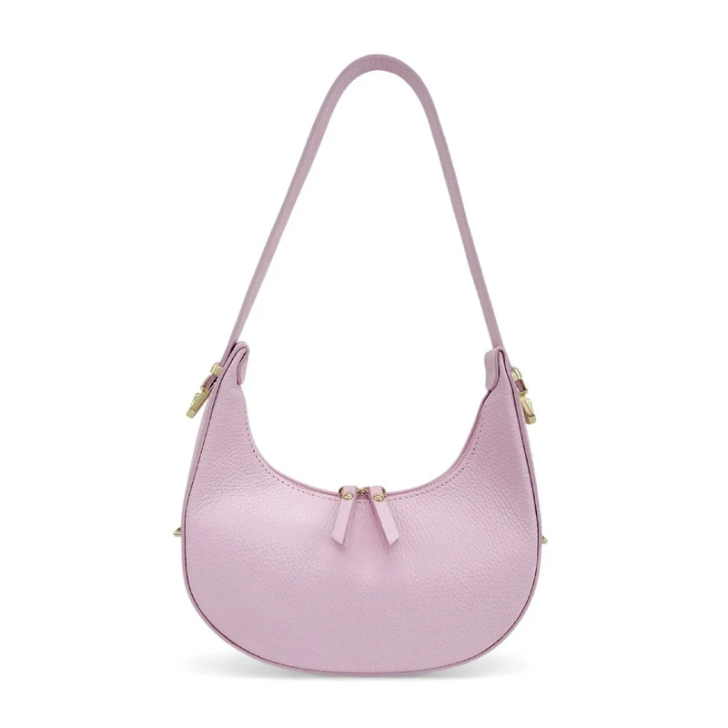 Sac demi-lune en cuir grainé SILOE Rose pastel