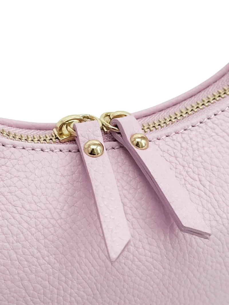 Sac demi-lune en cuir grainé SILOE Rose pastel