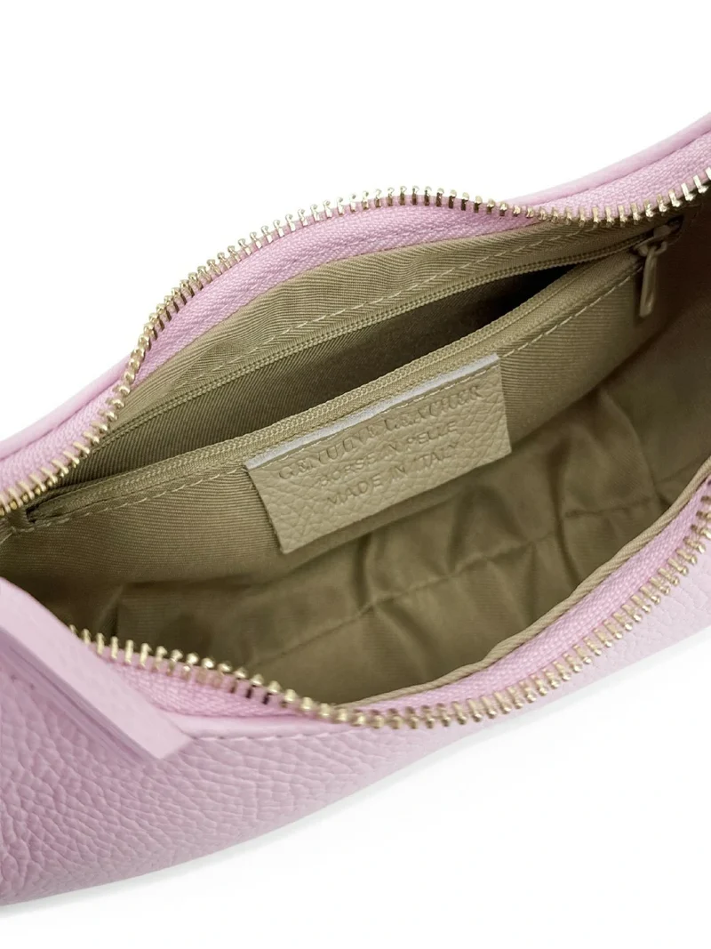 Sac demi-lune en cuir grainé SILOE Rose pastel