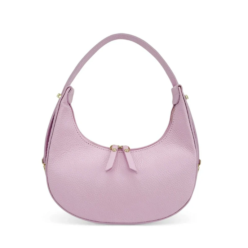 Sac demi-lune en cuir grainé SILOE Rose pastel